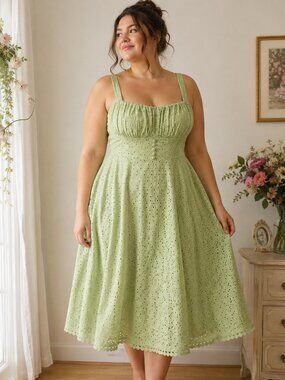 NWT Timeless London 2XL Valerie Organic Cotton Broderie Anglaise Fit Flare Dress
